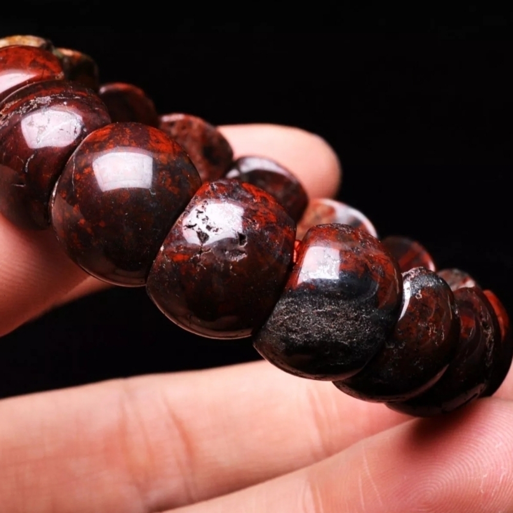 16x8x13mm Natural Cinnabar Bloodstone Quartz Crystal Bangle Bracelet Handmade - Picture 5 of 10